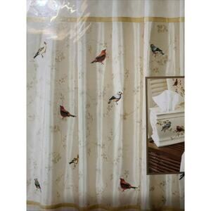 Avanti Gilded Birds Shower Curtain Ivory 72x72in Animal Bordered Print BED64